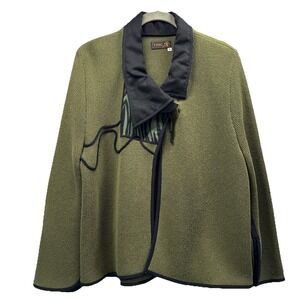 Tivoli Women's Designer Sweater Cardigan Size M Green Black Knit Button Collar
